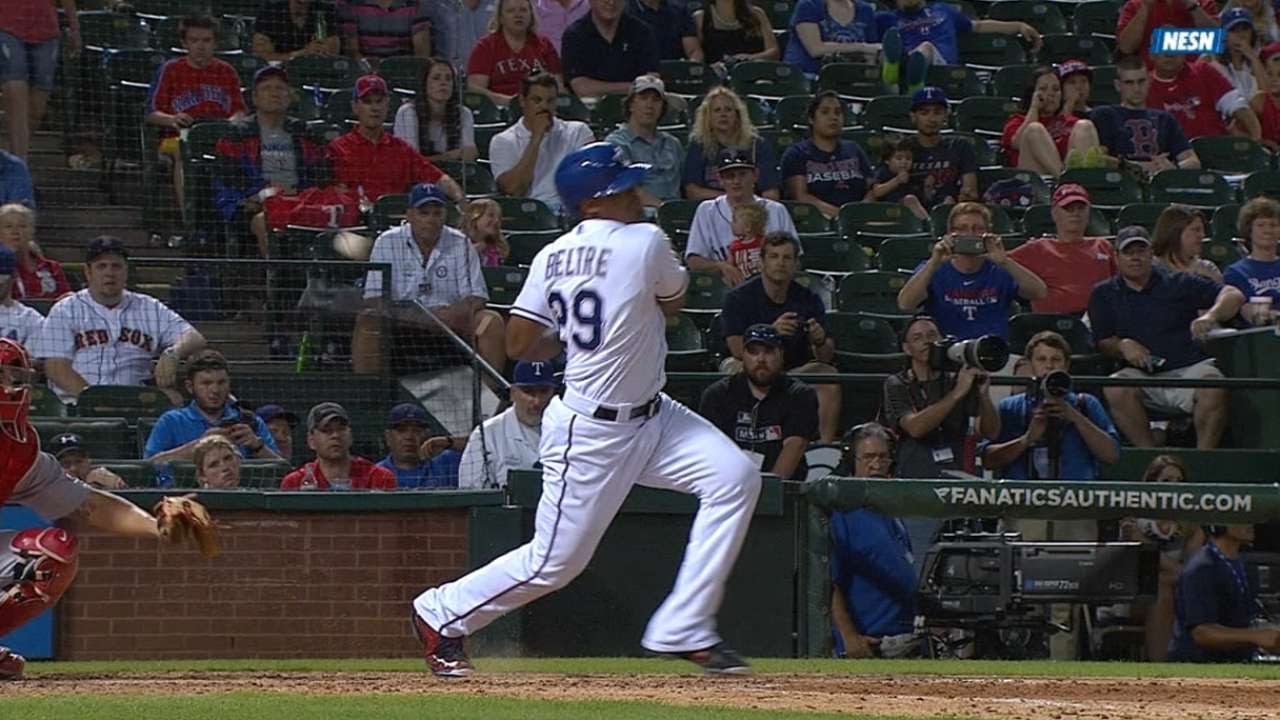 Adrian Beltre hits the ball twice on one swing
