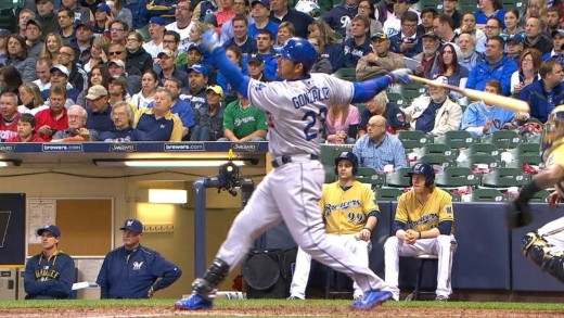 Adrian Gonzalez crushes a two-run homer to center off of scoreboard