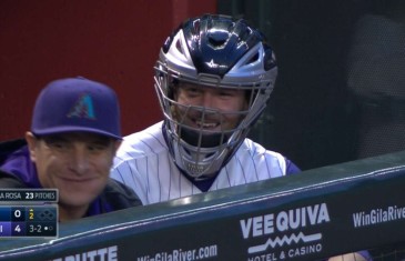 Archie Bradley almost hit with foul ball & puts on catchers mask