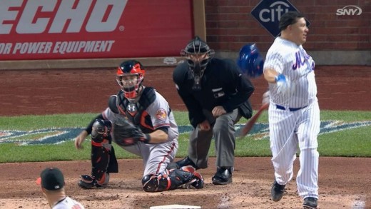 Bartolo Colon misses ball & hits helmet on strikeout