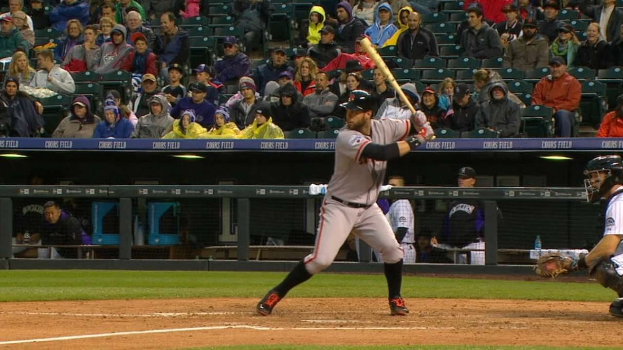 Brandon Belt homers into the 3rd deck at Coors Field