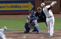 Foul ball gets caught in Russell Martin’s mask