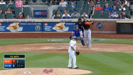 Giancarlo Stanton sends a solo home run into the second deck at Citi Field