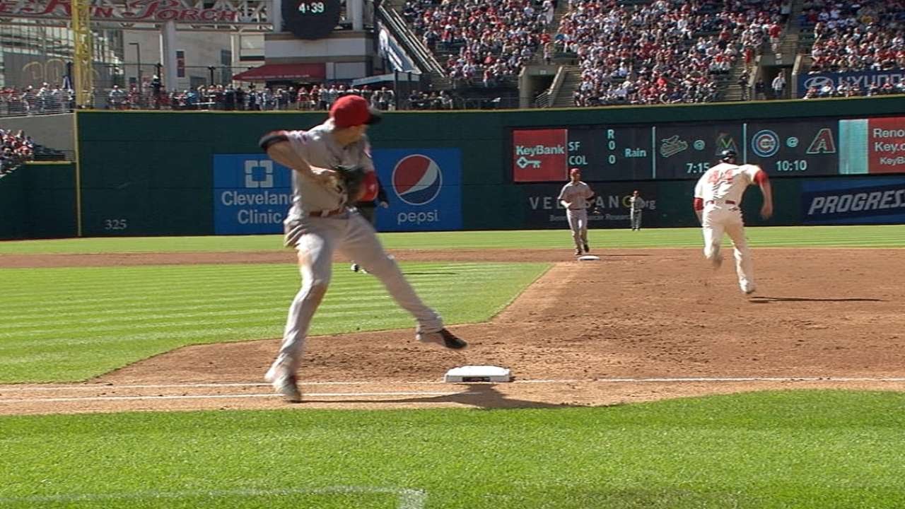 Joey Votto turns two with a nice flip throw