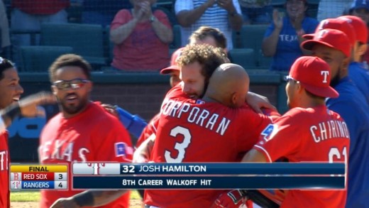 Josh Hamilton with a clutch pinch-hit walk off 2-run double