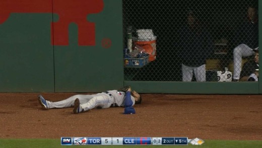 Kevin Pillar makes an outstanding grab slamming into wall