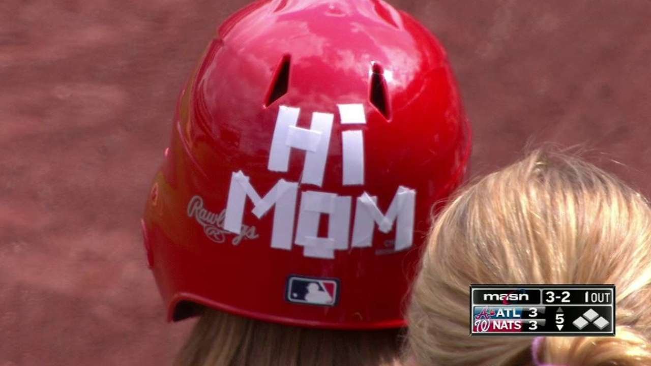 Nats' ballgirl wears Mother's Day helmet & makes a nice snag