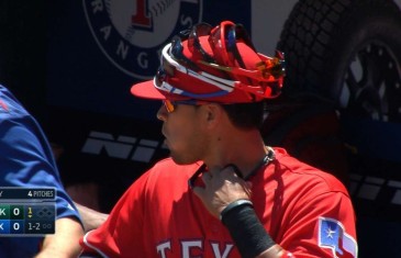 Rangers stack sunglasses on Robinson Chirino’s hat