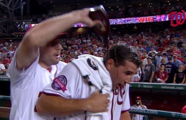Ryan Zimmerman gets drenched in chocolate sauce