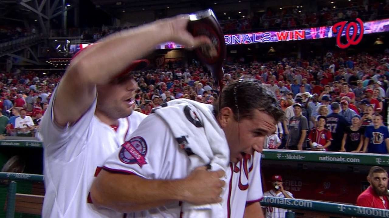 Ryan Zimmerman gets drenched in chocolate sauce