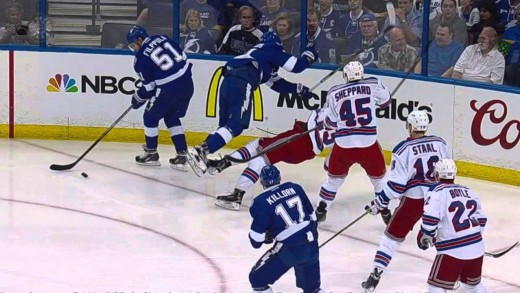 Steven Stamkos hammers New York Rangers forward Kevin Hayes