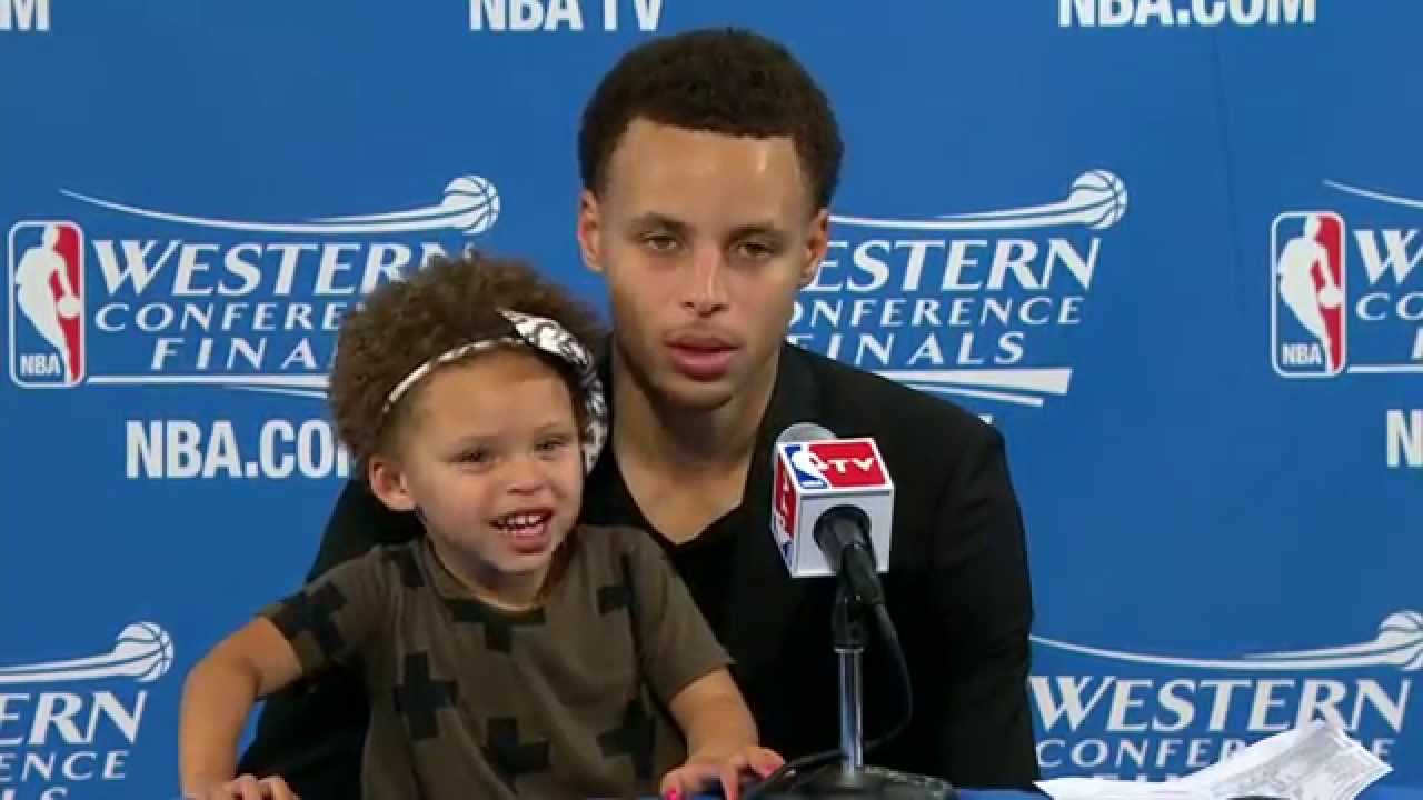 Warriors Stephen Curry & two year old daughter Riley press conference