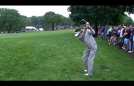 Rory McIlroy dashes his club into the water at the Cadillac Championship