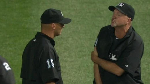 Umpire gets blindsided with an Aroldis Chapman fastball while warming up