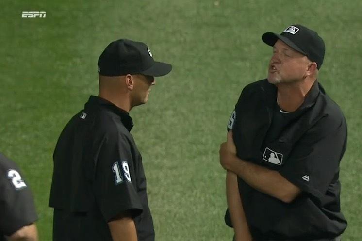 Umpire gets blindsided with an Aroldis Chapman fastball while warming up