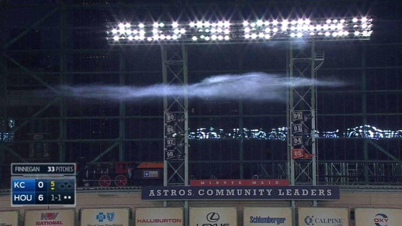 Firework smoke lingers in Astros' outfield