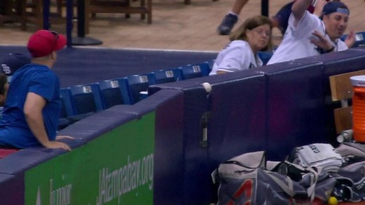 Foul ball near bullpen gets wedged in padding