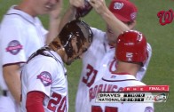 Ian Desmond hits walk off sac-fly & gets doused with chocolate sauce