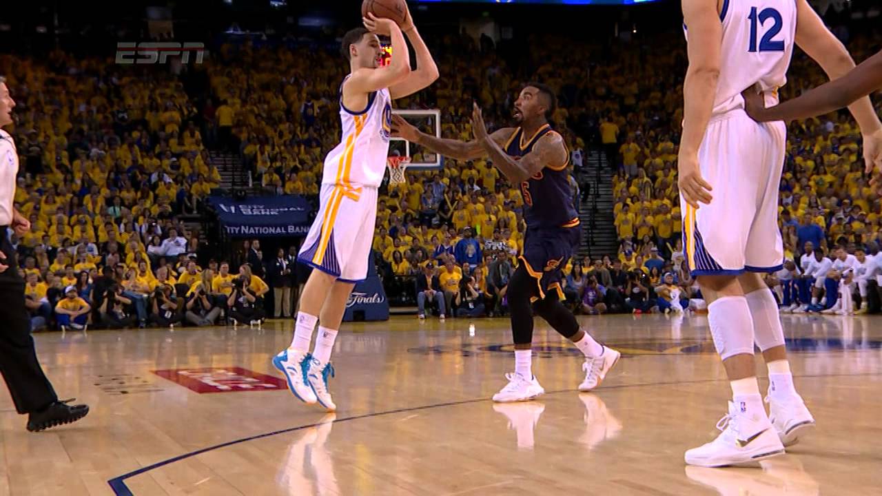 Klay Thompson buries the 3-pointer while fouled