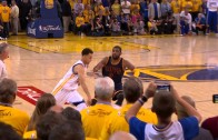 Kyrie Irving with a possible game saving block on Steph Curry