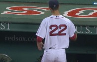 Rick Porcello tosses his glove into the stands in disgust