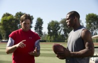 Cam Newton mocks Tom Brady during throwing practice