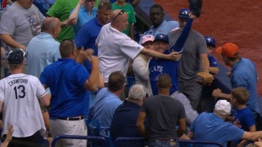 Unbelievable: Josh Donaldson flies into the stands to make the catch