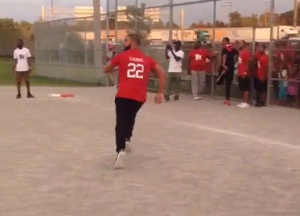 Drake playing kickball at P. Reign's charity event