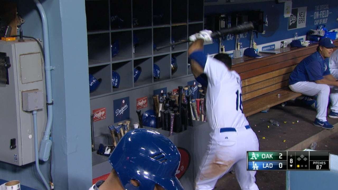 Andre Ethier shows frustration after lining out