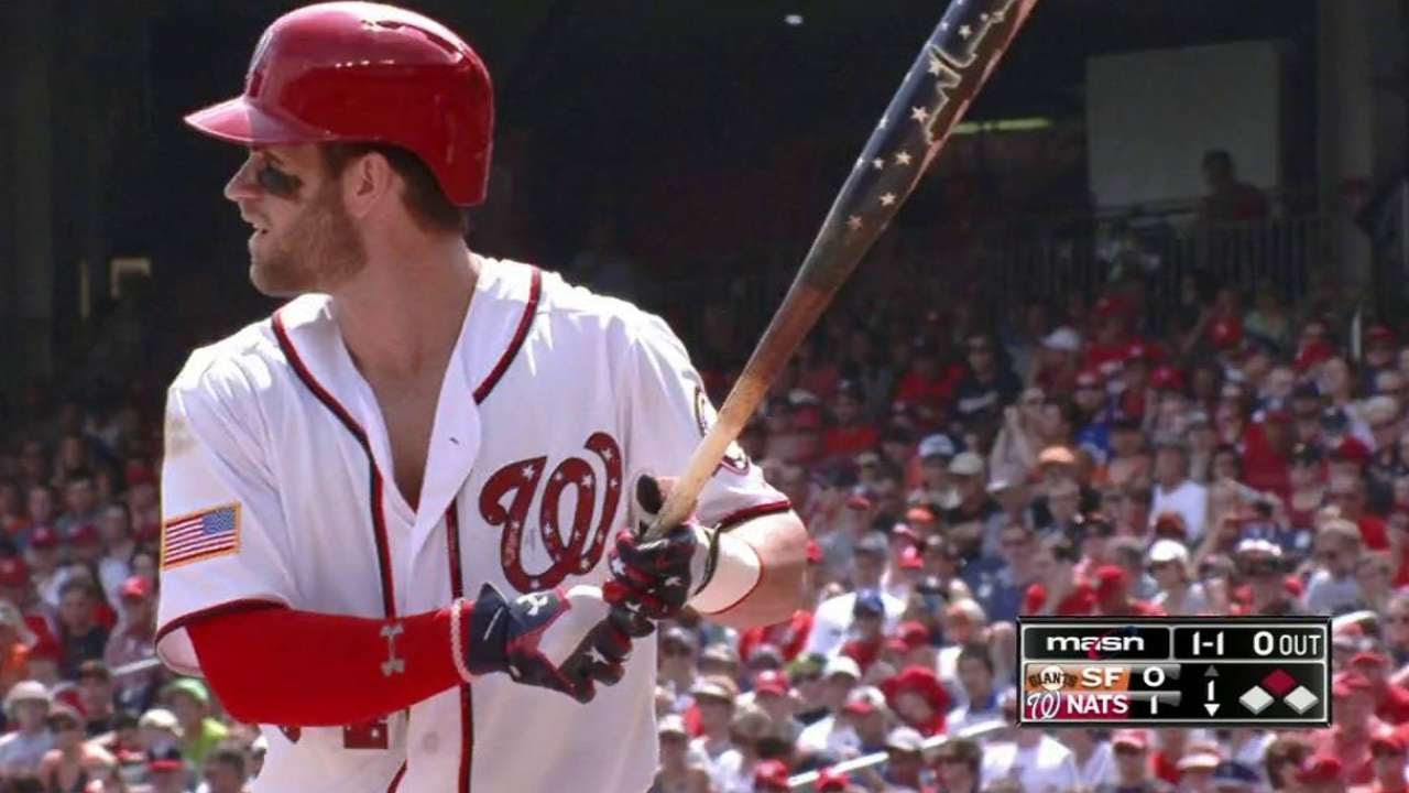 Bryce Harper hits two-run shot with patriotic bat