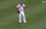 Carlos Gomez leaves a message & gum supply for Billy Hamilton in center field