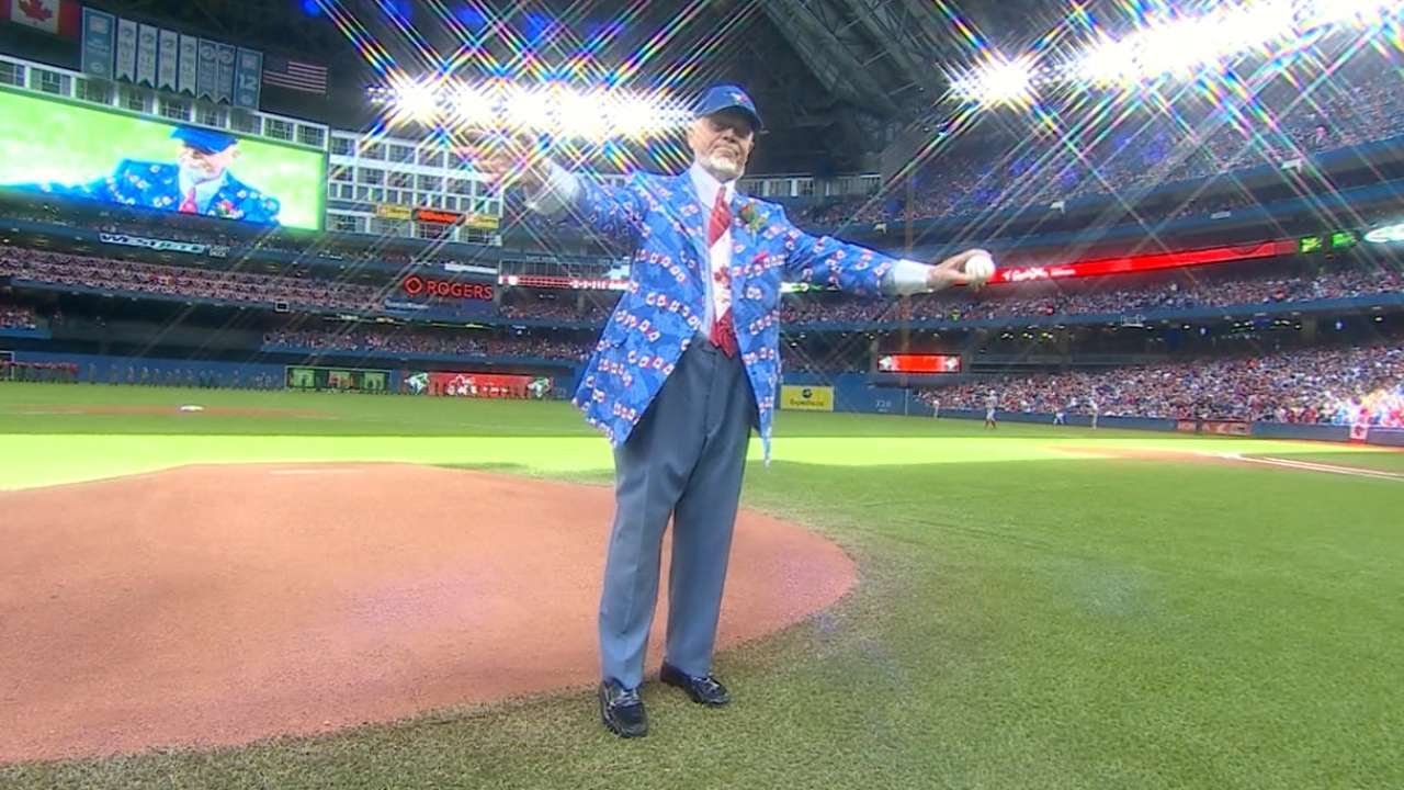 Don Cherry throws out the first pitch to Josh Donaldson