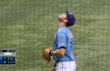 Evan Longoria waits for foul ball stuck in rafters