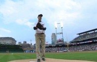 Jim Harbaugh throws out first pitch in Detroit