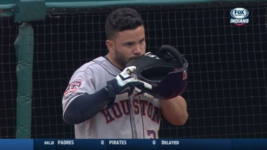 Jose Altuve caught gnawing on his batting helmet