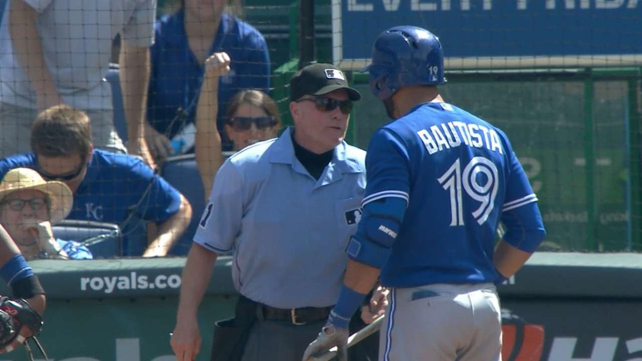 Jose Bautista tossed for arguing balls and strikes
