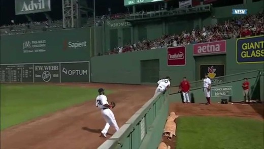 Dez Bryant of Baseball: Mookie Betts makes catch but tumbles over wall causing a home run