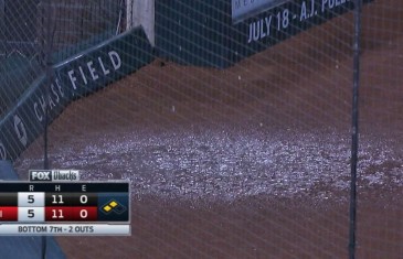 Rain leaks through the Chase Field roof