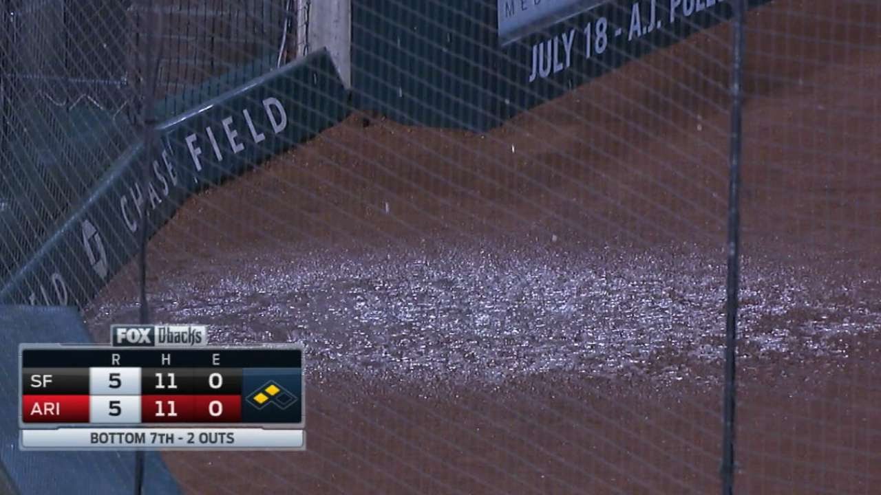 Rain leaks through the Chase Field roof
