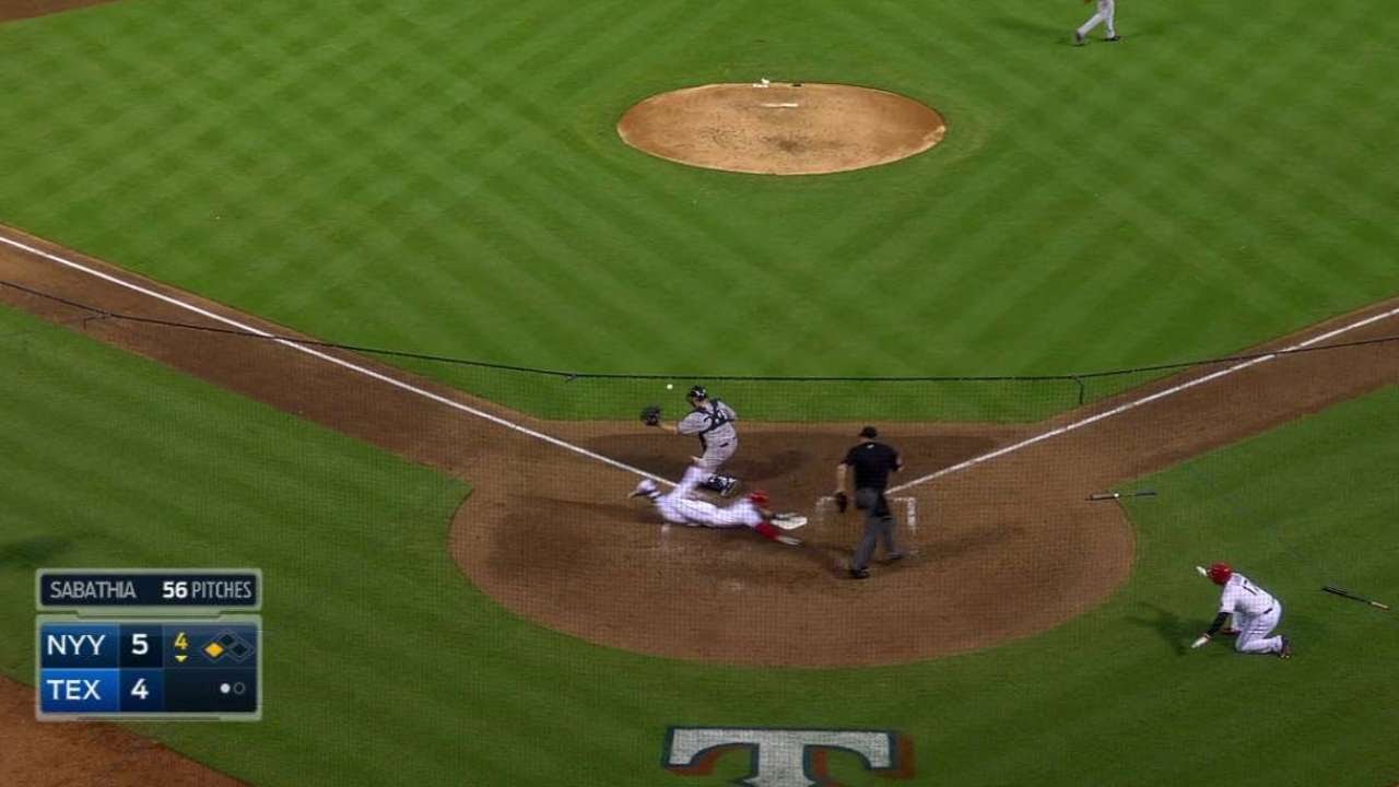 Texas Rangers outfielder Ryan Rua hits an inside-the-park homer