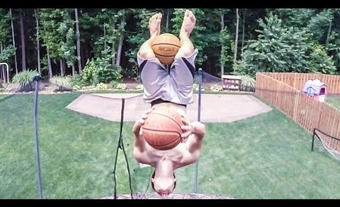 Wow: Double flip trick shot with two basketballs