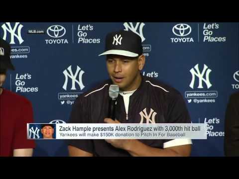 Zack Hample presents  Alex Rodriguez with 3,000th hit ball