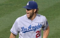 Clayton Kershaw pissed at the strike zone whips ball in the ground & then into the dugout