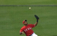 Adrian Beltre makes a bare handed catch by tipping a line drive to himself
