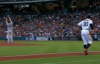 Carlos Gomez tries to steal home but gets thrown out by Kershaw