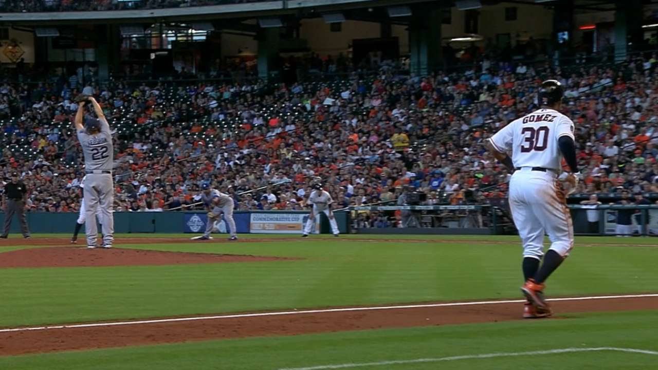 Carlos Gomez tries to steal home but gets thrown out by Kershaw