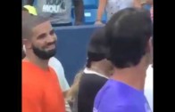 Drake & Serena Williams smile at each other during match