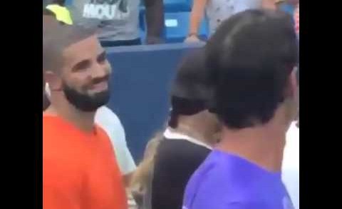 Drake & Serena Williams smile at each other during match