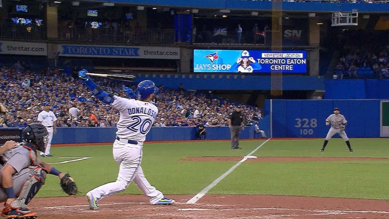 Josh Donaldson hits a homer off the facing of the 5th deck