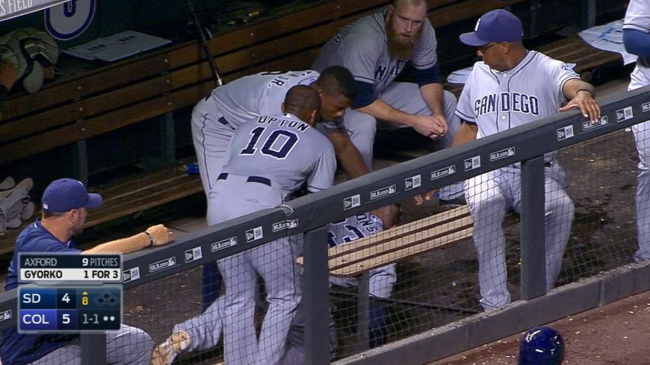 Justin Upton inadvertently drills Yonder Alonso with his helmet